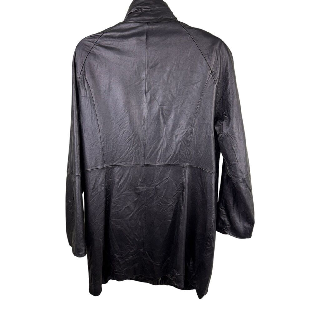 PRESTON & YORK Black Leather Long Trench Coat Women's Large - Picture 2 of 4